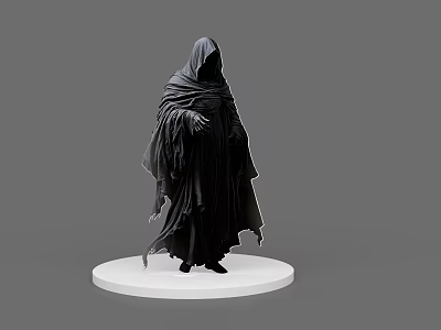 Mysterious Dark Game And Movie Character With Black Cloak Hooded Head On White Circular Base 3d model