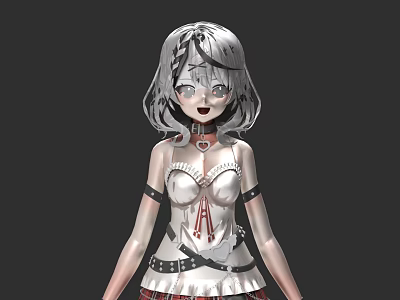Anime Style Game Character With Silver White Short Hair Double Braids And Blue Eyes 3d model