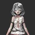 Anime Style Game Character With Silver White Short Hair Double Braids And Blue Eyes