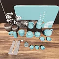 Blue Ceramic Tea Set with Teapot Teacups Strainer and Traditional Tray 3d model
