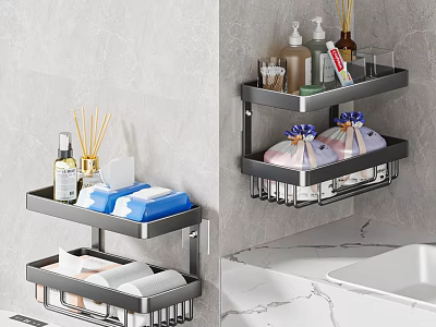 Practical Bathroom Accessories Organizer With Wall Mounted Shelves Holding Soap Towels And Toiletries 3d model