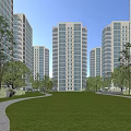 Modern High Rise Residential Building With Green Lawn Trees And Landscaped Surroundings