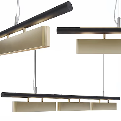 Modern Linear Pendant Lights With Black And Gold Hanging Structure For Interior Decor 3d model