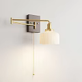 Minimalist Modern Brass Wall Lamp With Adjustable Arm And Ribbed White Lampshade