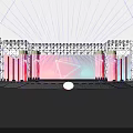 Stage Design with 2003 2023 Numbers Red Blue Background Geometric Shapes and Green Logo Lighting