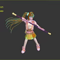 Game Movie Character With Red Hair Twin Ponytails Orange White Outfit Holding Long Staff Weapon