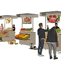 Fresh Fruit Stalls With Colorful Fruits And People Shopping In Market