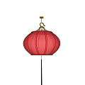Golden Striped Lantern With Warm Light On Floor Standing Pole In Soft Background