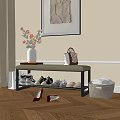 Cushioned Entryway Shoe Bench With Shoes Handbag Vase And Storage Basket