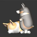 Two Corgi Toy Figures One Lying Down And One Standing On Dark Surface With Reflection 3d model