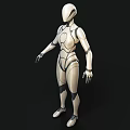 Futuristic Silver White Humanoid Game And Movie Character With Black Lines Design