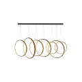 Modern Golden Circular Ring Pendant Lights Suspended from Metal Bar Design
