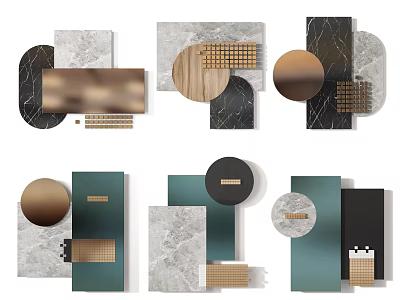 Modern Geometric Wall Decor With Marble Wooden Metallic Elements And Textures 3d model