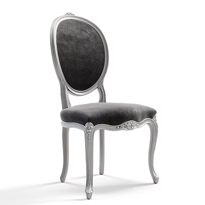 Elegant Gray Velvet Leisure Chair With Oval Backrest And Silver Carved Legs 3d model