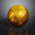 Shiny Golden Sphere With Coin Like Circular Patterns On Dark Surface