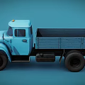 Vintage Blue Truck With Open Cargo Bed Classic Cab And Black Tires On Blue Background