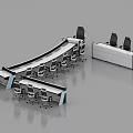 Modern Monitoring Room Interior With Curved Console Desks And Office Chairs