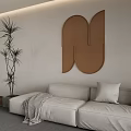 Modern Brown Geometric Wall Decor In Living Room With Sofa And Plant