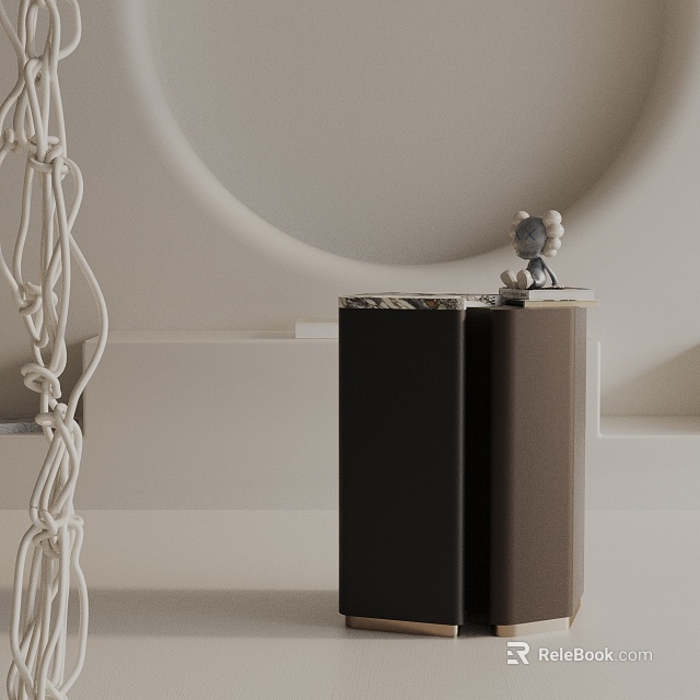 Modern Side Table With Marble Top Black Brown Frame And Decorative Figurine Accent 3d model 