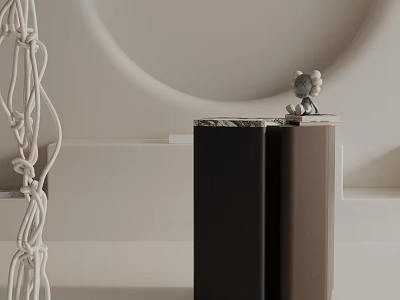 Modern Side Table With Marble Top Black Brown Frame And Decorative Figurine Accent 3d model