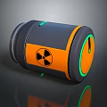 Cylindrical Black and Orange Household Appliance with Green Accents and Modern Design