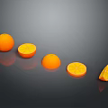 Fresh Oranges Display With Whole Halved Sliced And Small Pieces On Dark Background