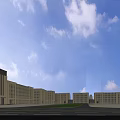 Modern Multi Storey Industrial Factory Exterior With Road Vehicles Pedestrians And Trees