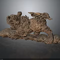 Traditional Wooden Mythical Lion Carving With Intricate Cloud Patterns And Ancient Style