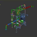 Industrial Pipe System With Metal Pipes Valves Supports And Blue Mechanical Equipment