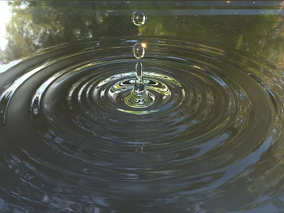 Decorative Ornament Set with Water Drop Design Creating Concentric Ripples and Natural Light Reflection 3d model