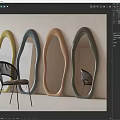Modern Decorative Mirrors In Irregular Curved Shape With Yellow Blue Brown Green And Black Chair