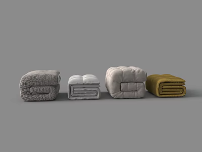 Folded Blankets With Various Colors And Textures Arranged Neatly 3d model