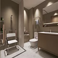 Modern Public Toilet Interior with Accessible Grab Bars Washbasin and Tiled Walls
