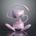 Pink Sitting Pokémon Character With Long Tail Blue Eyes Shiny Surface On Reflective Background 3d model