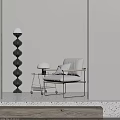 Modern Minimalist Leisure Chair With Light Colored Cushion Metal Frame Side Table And Floor Lamp