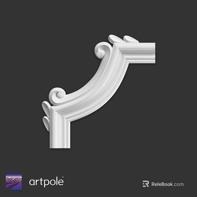 White Decorative Architectural Component With Curved Scroll Design For Interior Decoration 3d model 
