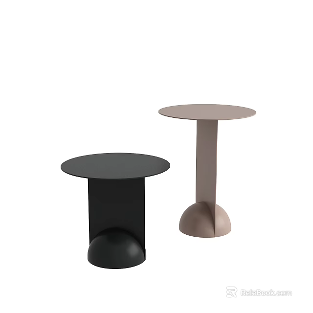 Modern Round Top Side Tables In Black And Beige With Minimalist Base Design 3d model 