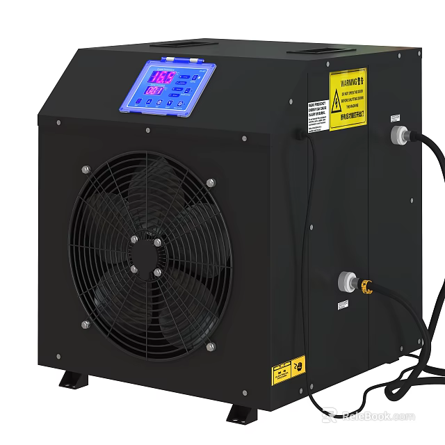 Industrial Equipment Featuring Digital Display Cooling Fan Warning Labels And Control Panel 3d model 