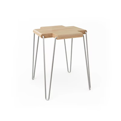Modern Wooden Stool with Sleek Metal Legs Durable Top Minimalist Home Furniture 3d model