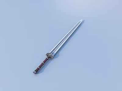 Ancient Decorative Sword With Silver Blade And Brown Hilt On Light Blue Background 3d model