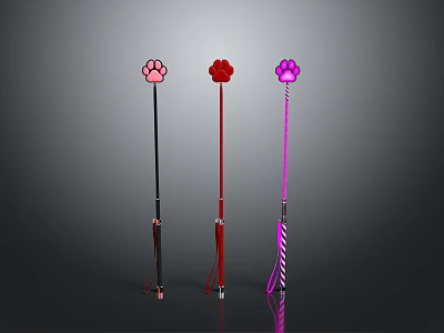 Colorful Pet Play Sticks with Paw Print Design in Pink Red Purple for Interactive Cat Playtime 3d model