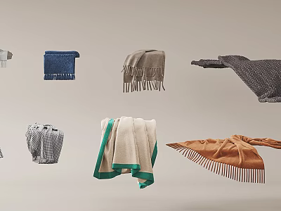 Various Stylish Blankets With Fringe And Colorful Patterns For Home Use 3d model