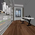 Modern Wardrobe Interior With Open Shelves Hanging Clothes Drawers And Wooden Flooring