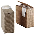 Woven Rattan Storage Baskets With Stacked Towels And Linen Inside