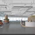 Modern Office Lounge Area with Large Windows City View Green Plants and Comfortable Sofas