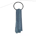 Soft Blue Towel With Green Stripes Hanging On Metal Towel Ring For Bathroom