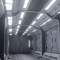 Futuristic Sci Fi Corridor Interior With Linear Lighting And Metallic Structures
