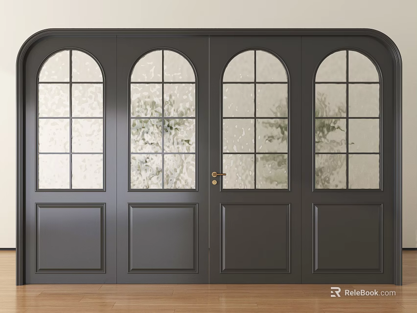 Black Double Doors With Arched Glass Panels For Modern Interior Design 3d model 