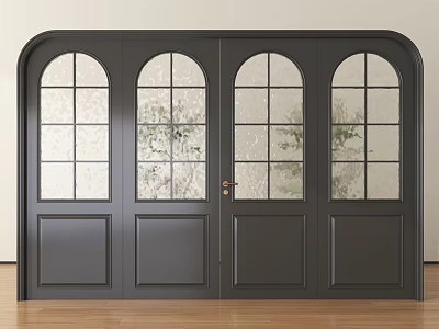 Black Double Doors With Arched Glass Panels For Modern Interior Design 3d model