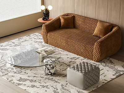 Multi-person sofa double sofa coffee table sofa stool 3d model